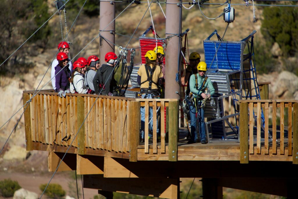 Group ziplining with TRUBLUE