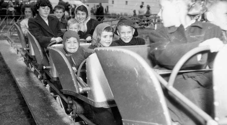 coney island roller coaster in black and white