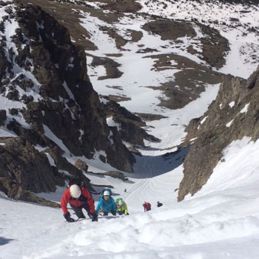 kendra climbing a couloir