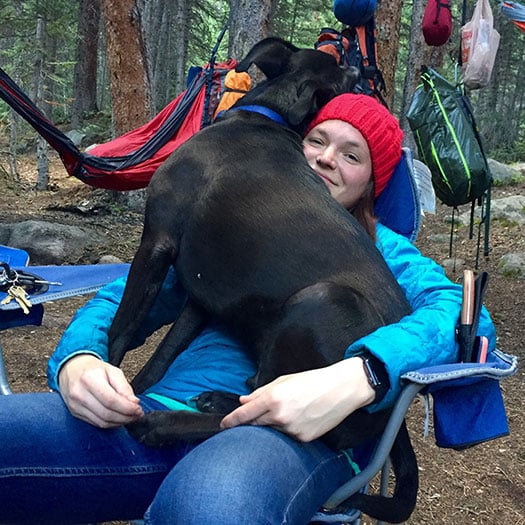 stephanie with dog on her lap