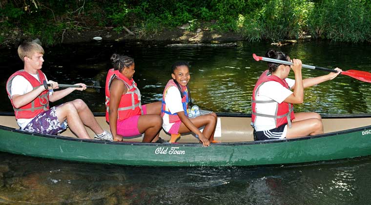 kids in a canoe