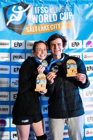 Team TRUBLUE Athletes Sam Watson and Emma Hunt both took gold at IFSC World Cup Salt Lake City 2024